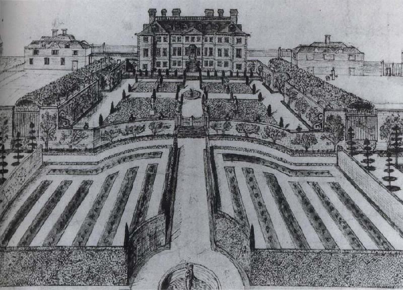 unknow artist The House and garden at Stowe,as they were before Lord Cobham-s alterations of the 1720s oil painting image